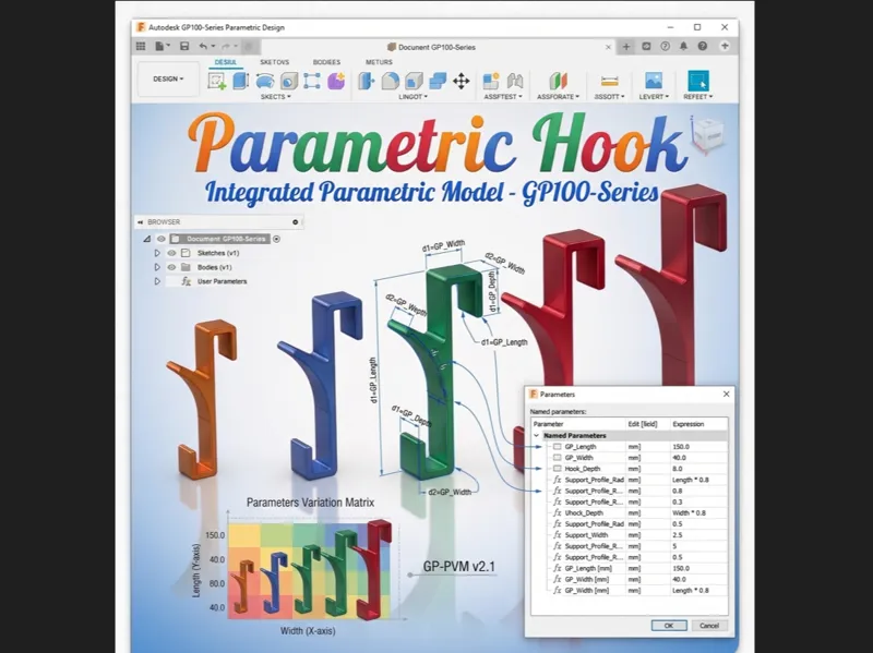 Parametric Hook - Fully Scalable CAD Design
