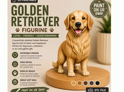 Golden Retriever Figurine Cute Standing Dog Model