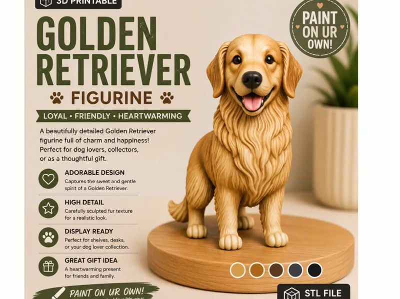 Golden Retriever Figurine Cute Standing Dog Model