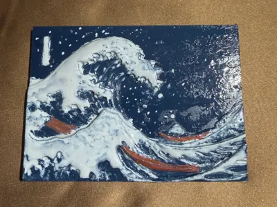 Hokusai Wave in Relief