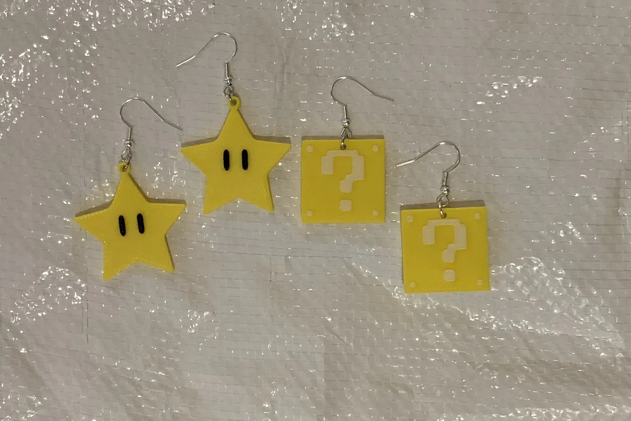 Mario Star & Mystery Block Earrings view 2