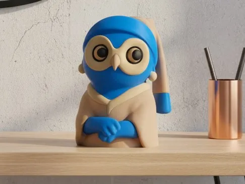 Art-Inspired Owl with a Pearl Earring Figurine