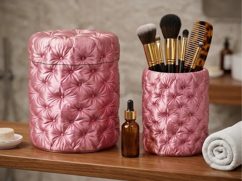 TUFTED PADDED CONTAINER AMD BRUSH HOLDER