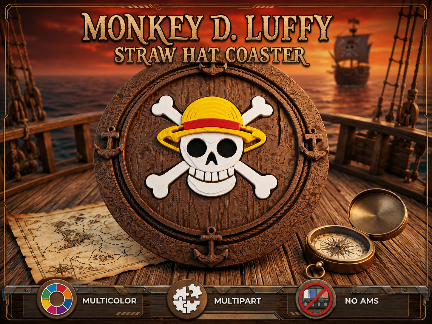 Luffy One piece - Straw Hat Coaster | NO AMS & AMS
