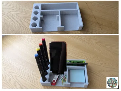 Flat Office Desk Organizer with Phone Stand