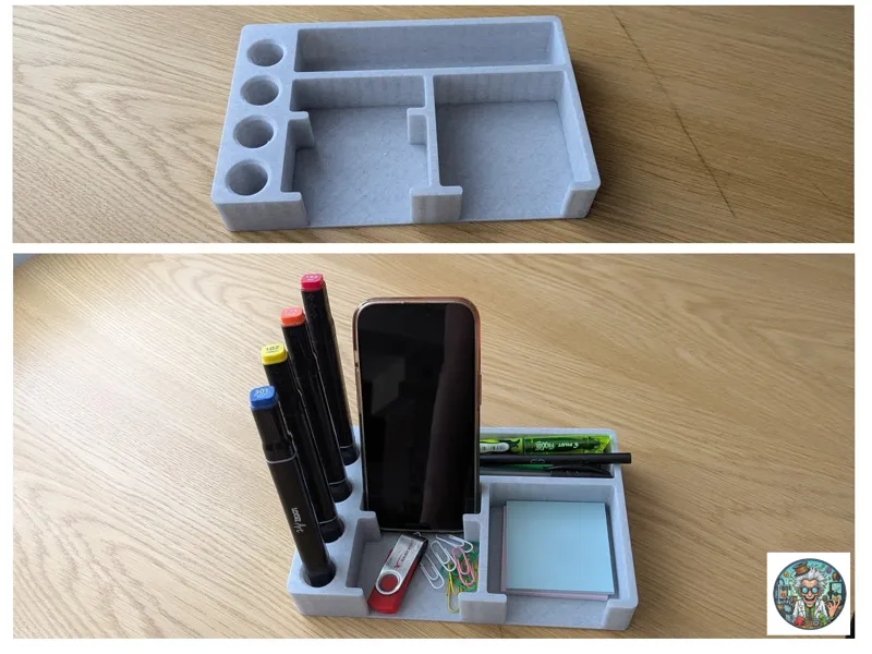 Flat Office Desk Organizer with Phone Stand