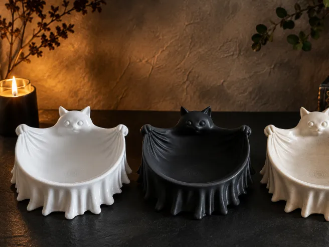 Ghost Cat Candy Bowl | Halloween Treat Dish