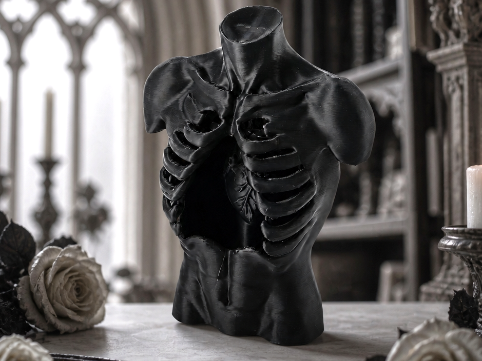 Black Ribcage Torso Sculpture - Anatomy Statue
