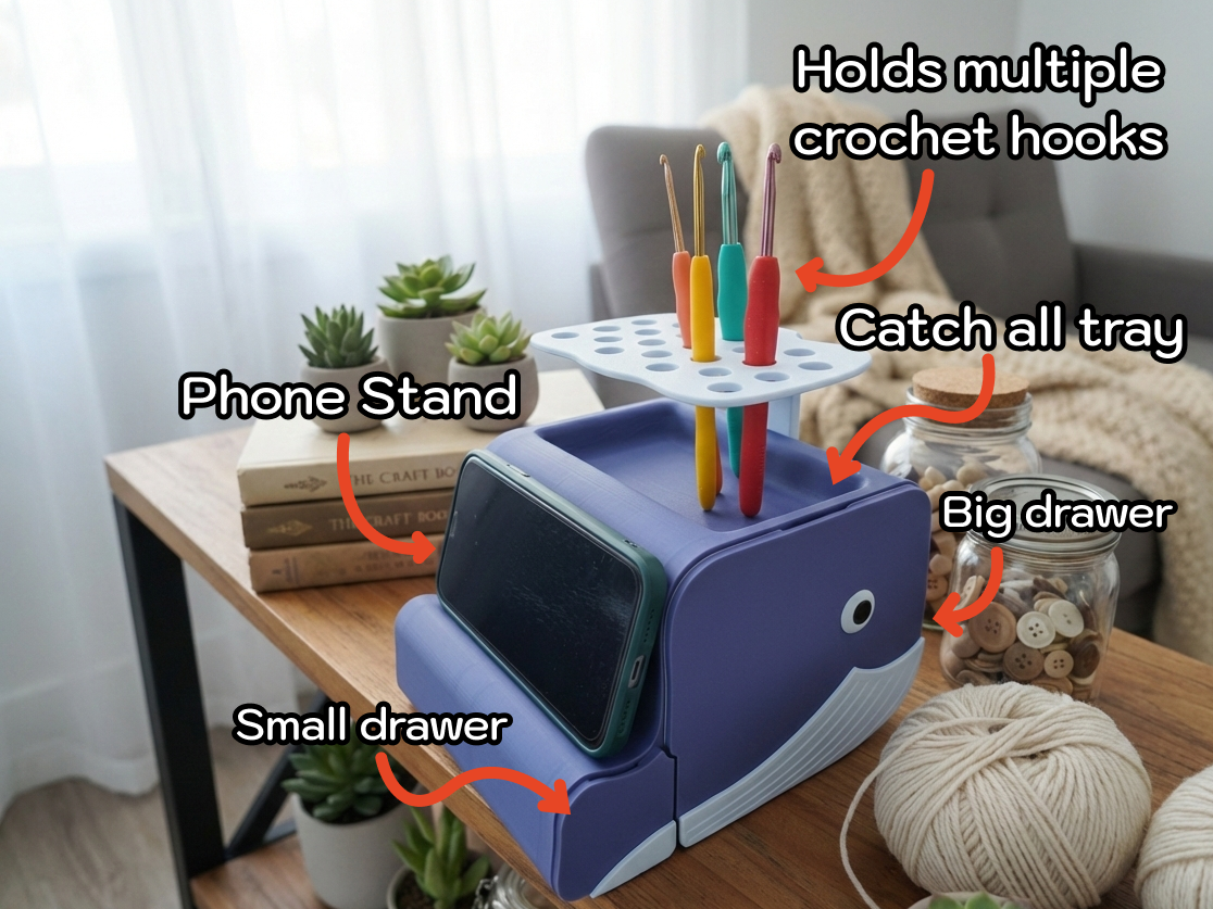 Whale Crochet Organizer & Phone Stand