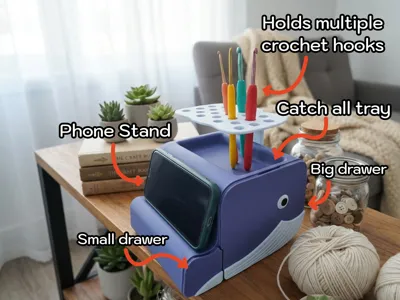 Whale Crochet Organizer & Phone Stand