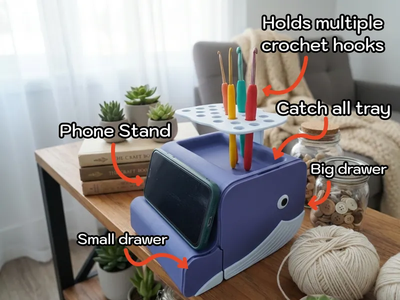 Whale Crochet Organizer & Phone Stand