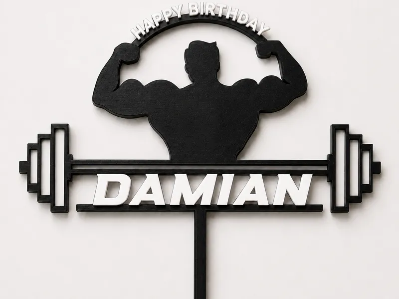 Happy Birthday Damian - Body Builder Cake Topper