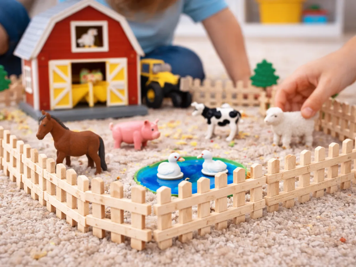 Hahaland Juguete Montessori 4 En 1 De Granja Con 7 Animales Y Granero De Madera, Apilable Y Clasificador Para Niños De 1 A 3 Años