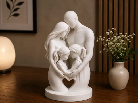 Figura decorativa: Family Love Sculpture-Parents with Two Daughters — referencia de MakerWorld