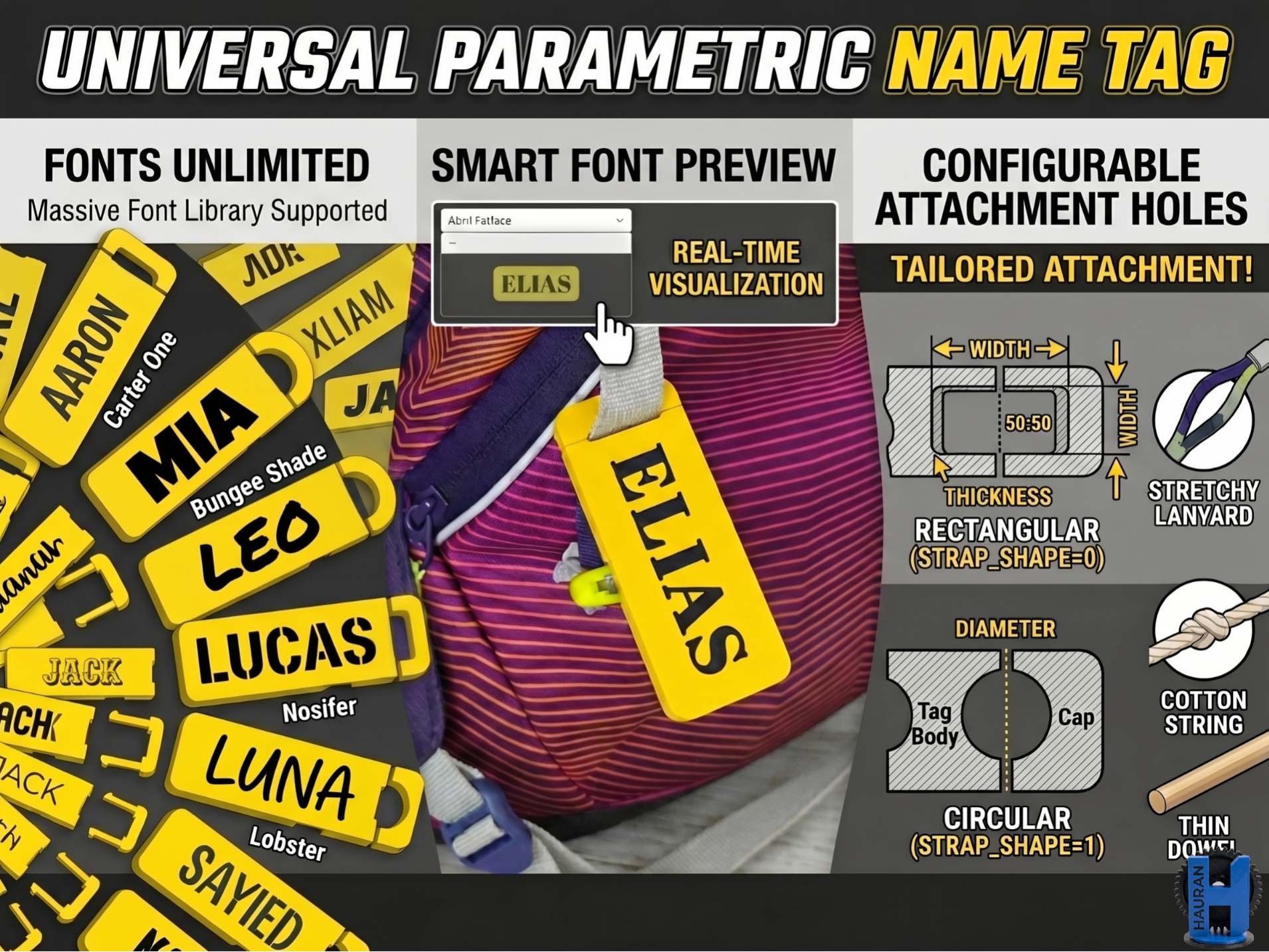 Universal Parametric Snap-On Name Tag Generator