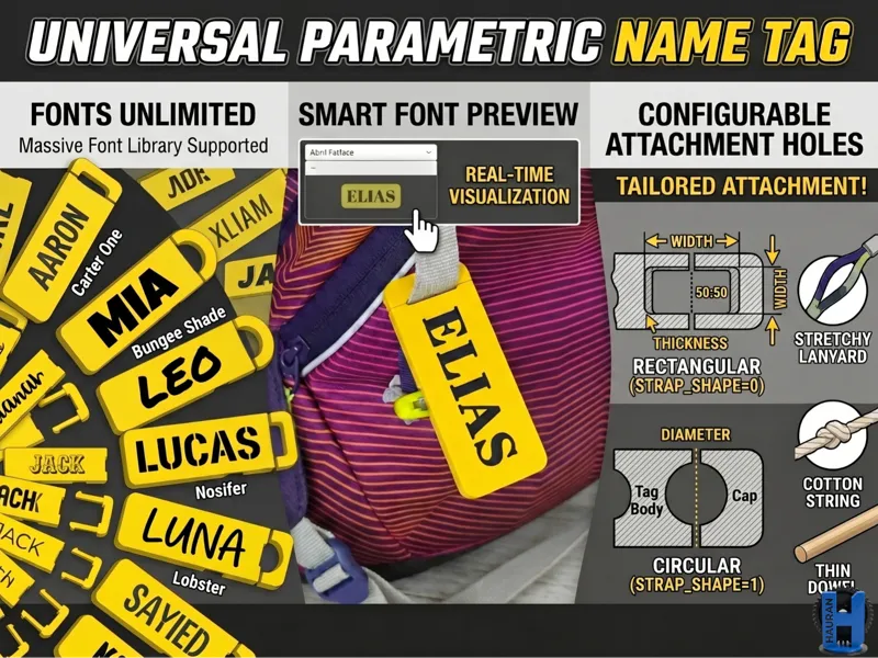 Universal Parametric Snap-On Name Tag Generator