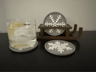 Snowflake Coasters with Sleigh Holder