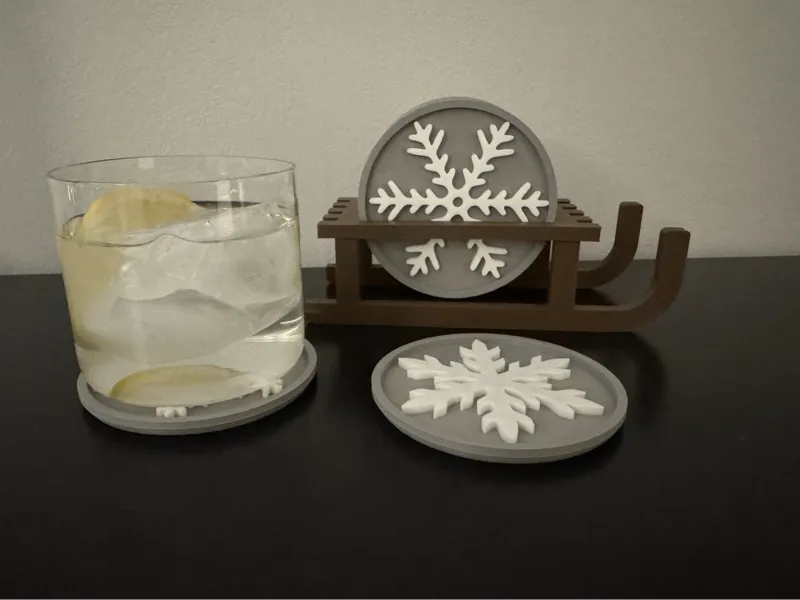 Snowflake Coasters with Sleigh Holder