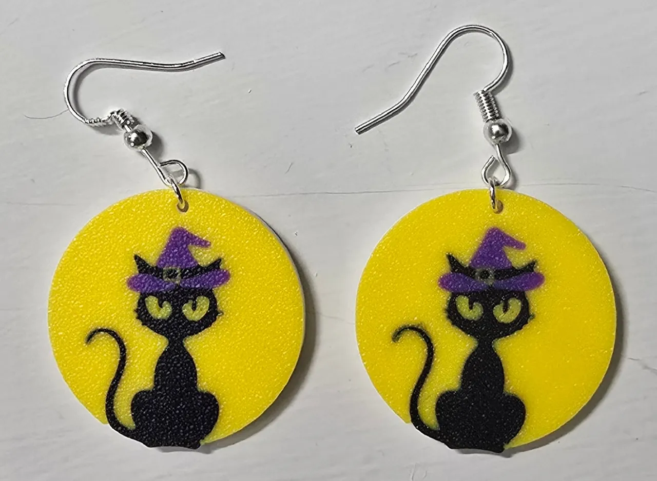 cat on the moon Halloween earring view 2