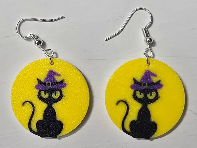 cat on the moon Halloween earring