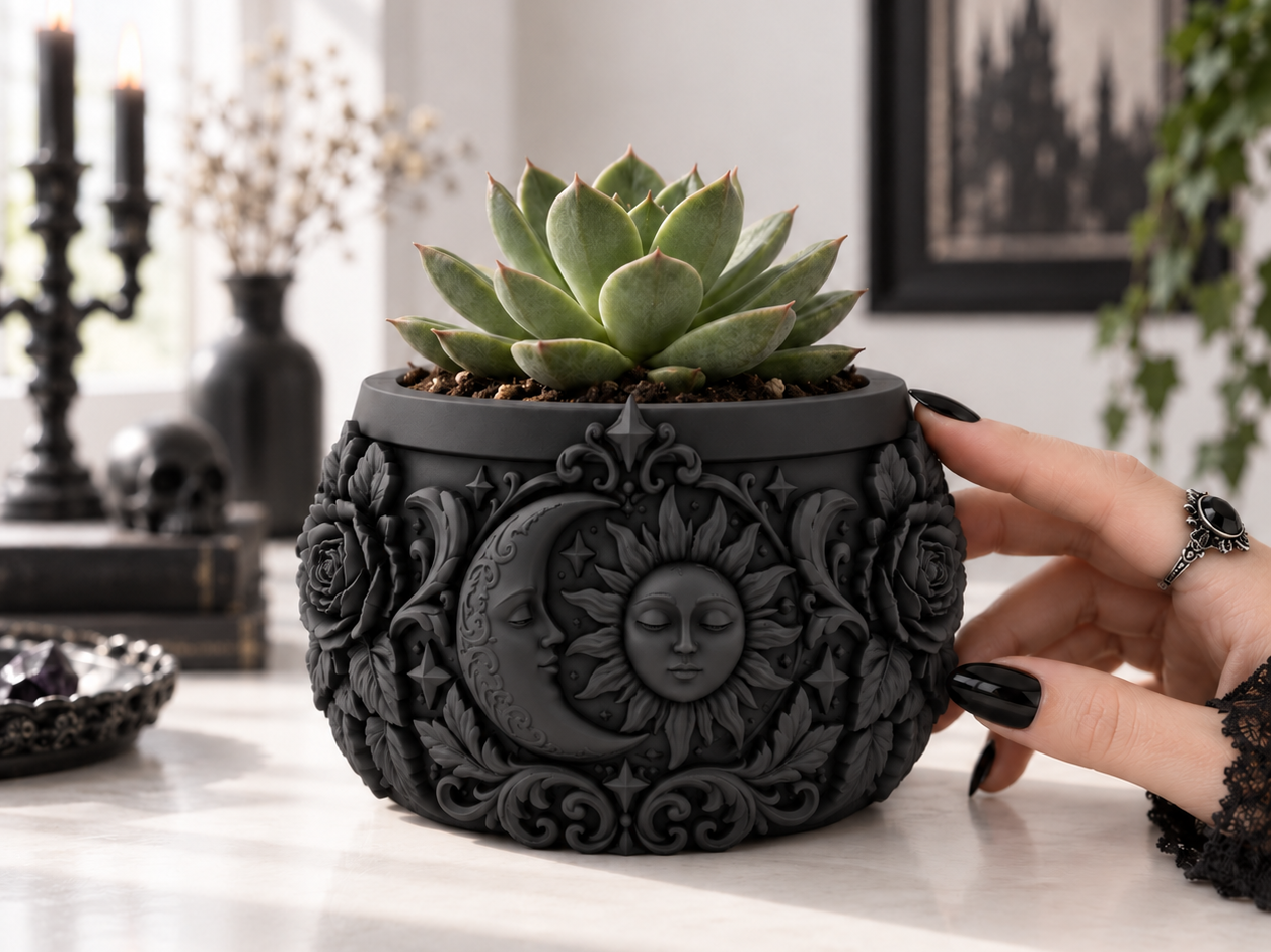 Goth Sun Moon Rose Celestial Succulent Planter - 1
