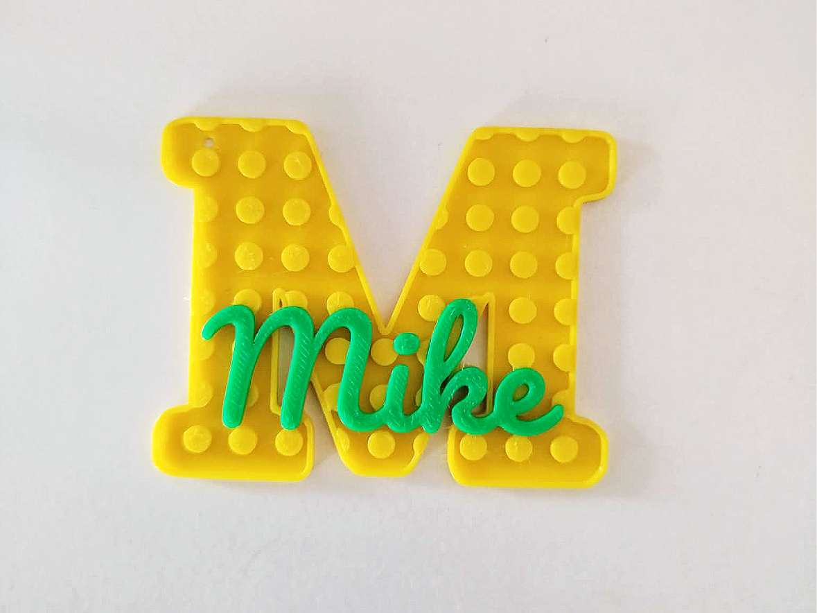 Brick-Style Initial Letter Tag with name - Mike