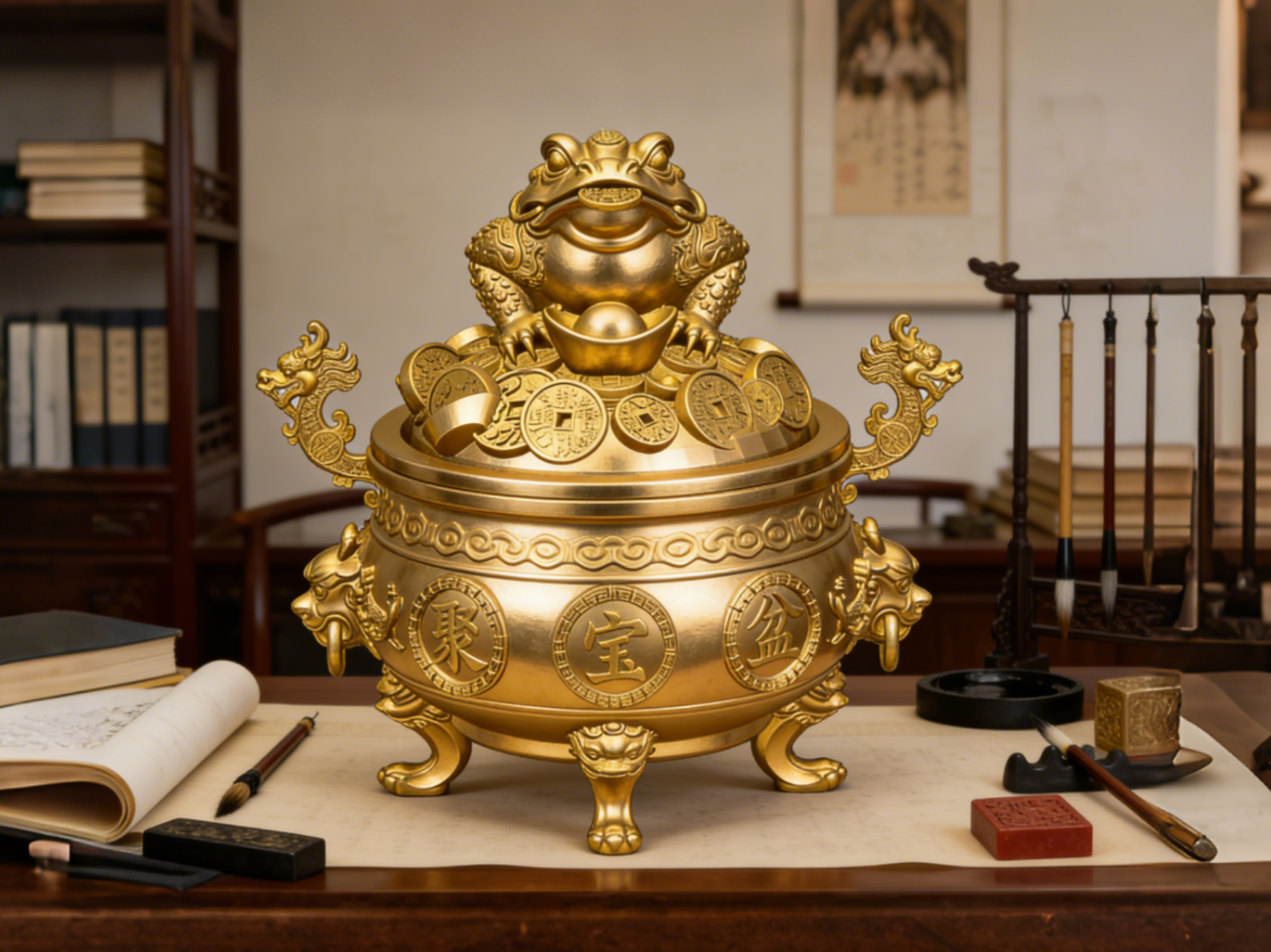 金蟾聚宝龙纹聚宝盆