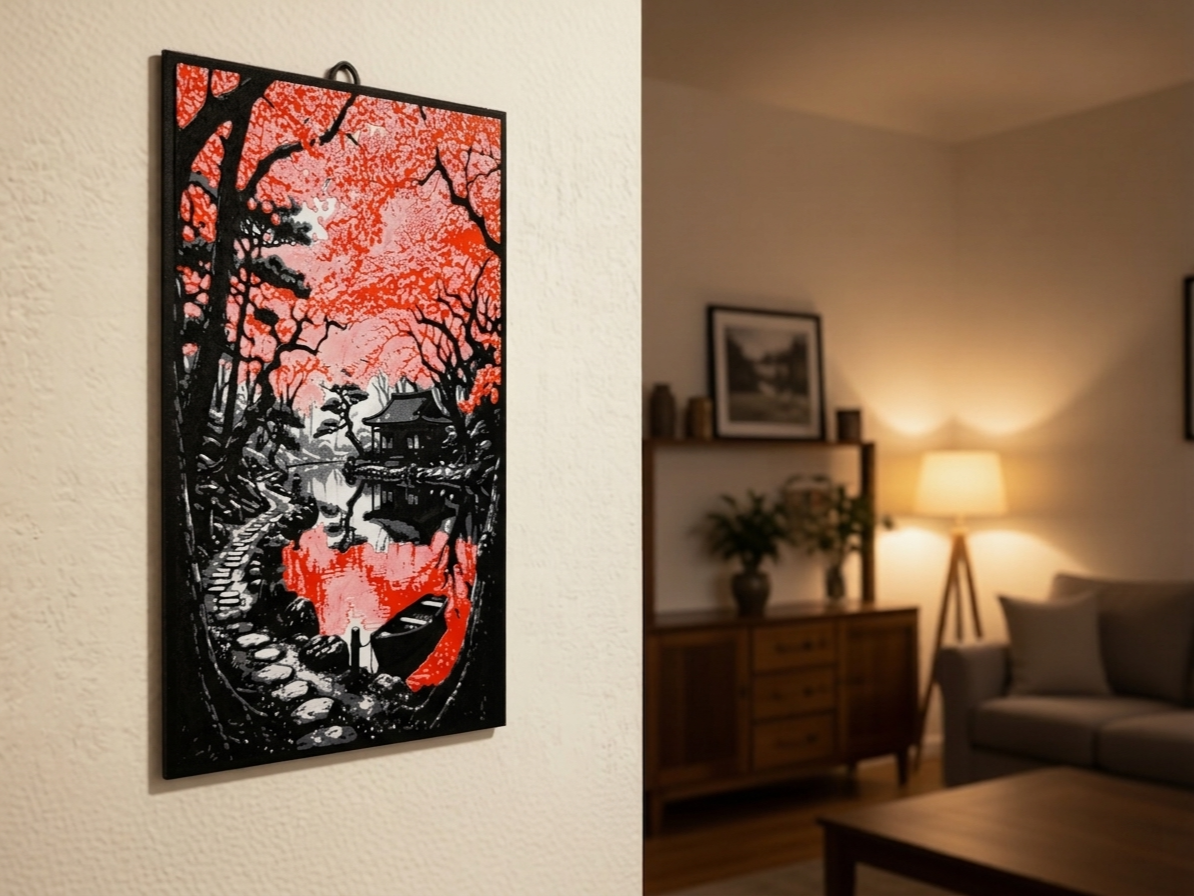 Crimson Sakura Forest - HueForge Like Wall Art