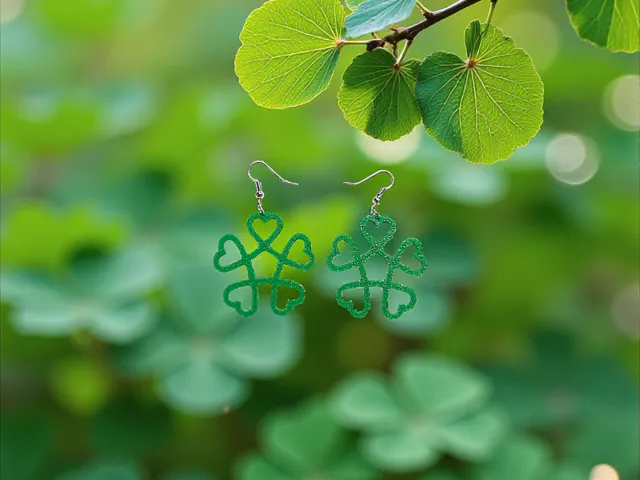 Stylized heart-shaped four-leaf clover earrings