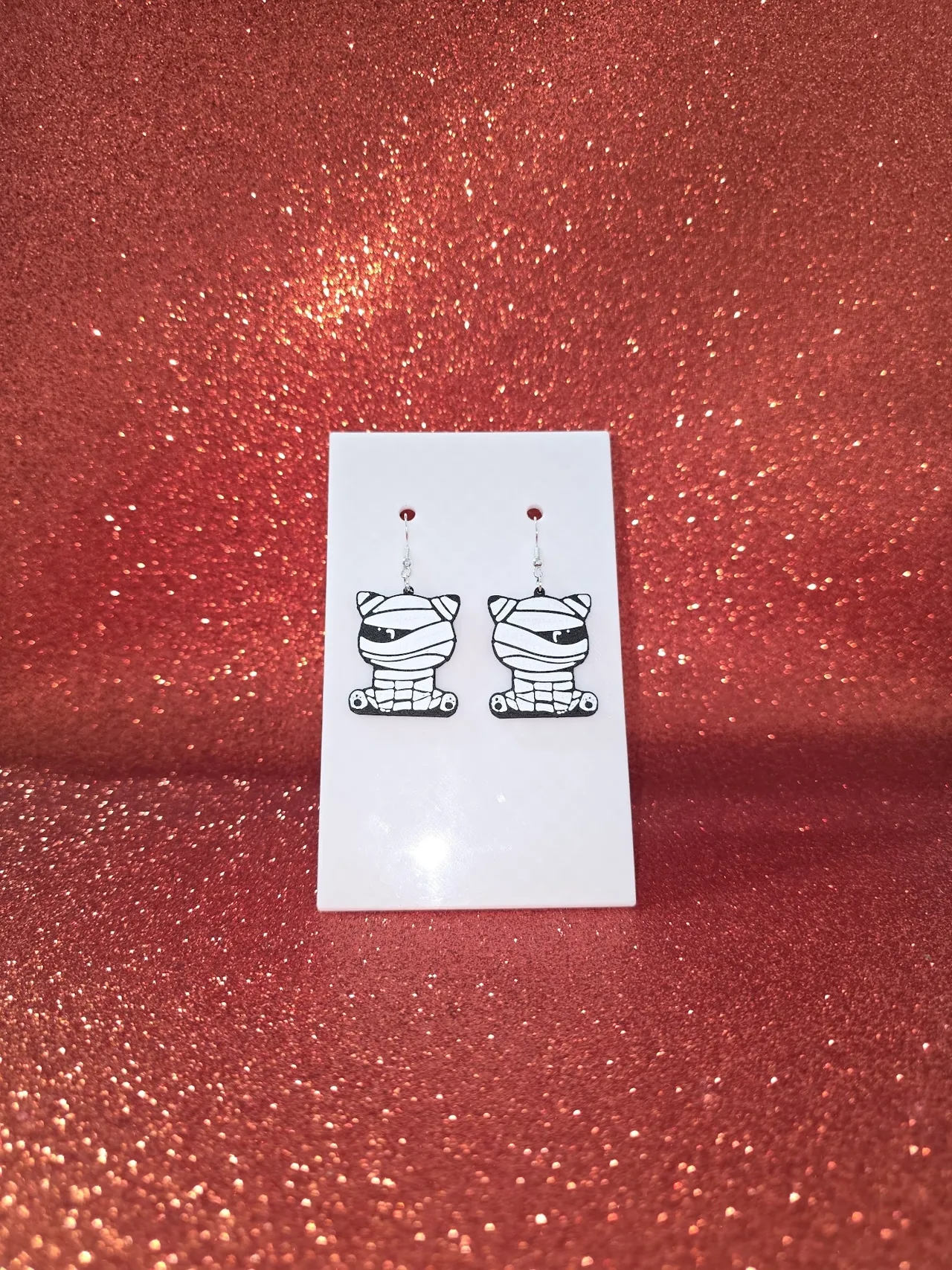 Mummy cat earrings view 2