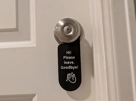 Funny Door Hanger Sign: Hi! Please leave. Goodbye!