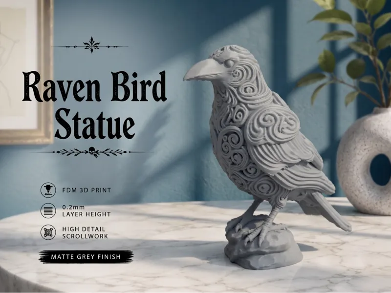 Ornate Raven Statue - Decorative Gothic Home Decor