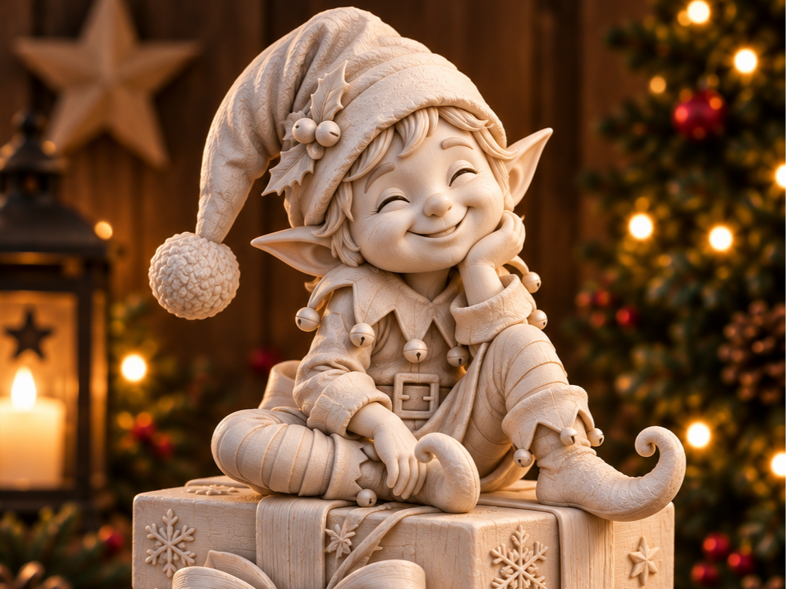 Cute Christmas Elf on a Gift 3D model