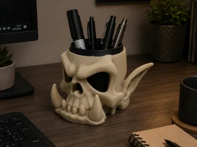 Orc Skull Pen Holder | Desk Organizer