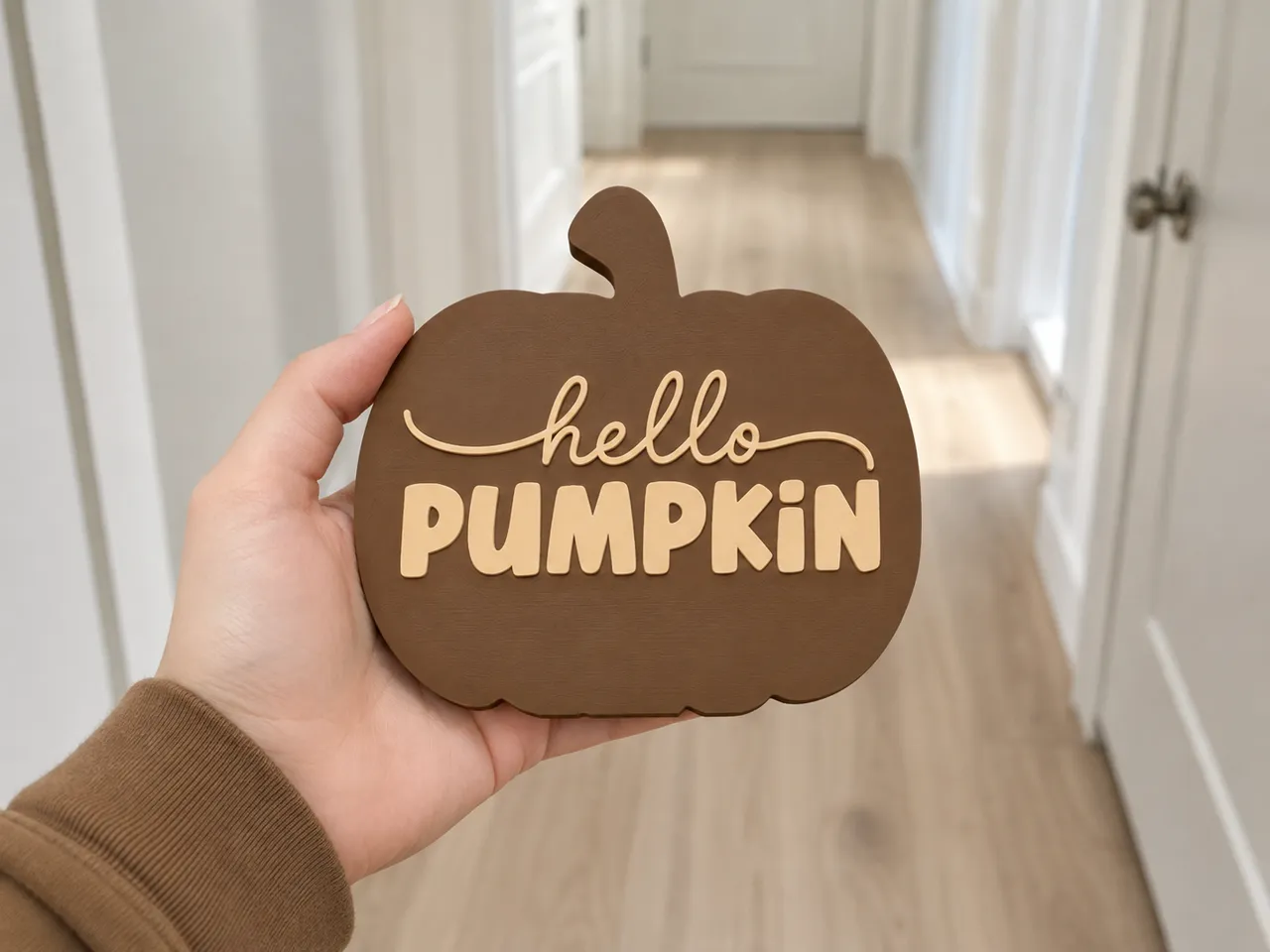 Simple Hello Pumpkin Freestanding Sign Autumn Fall view 3