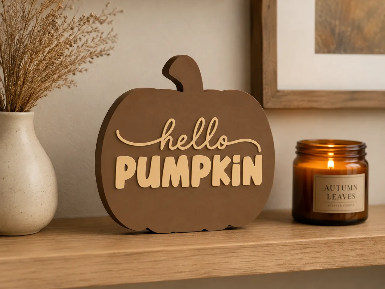 Simple Hello Pumpkin Freestanding Sign Autumn Fall view 2