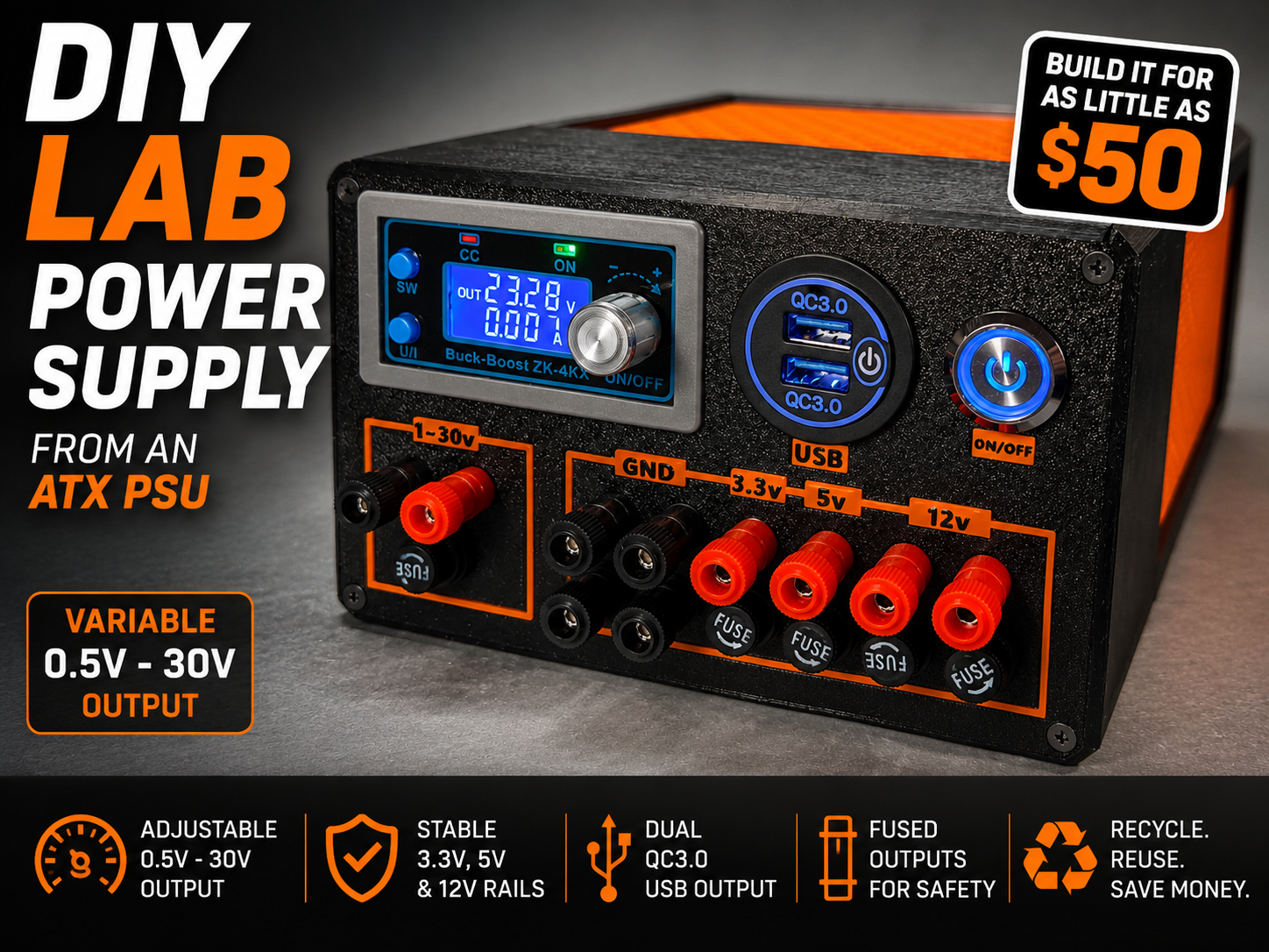Upcycled ATX Lab Bench Power Supply