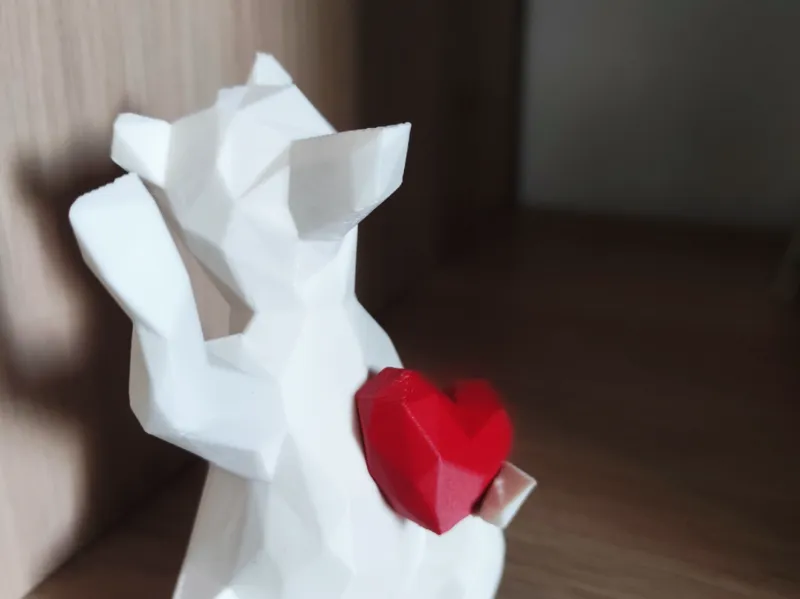 Cute little bear waving with heart - Low Poly