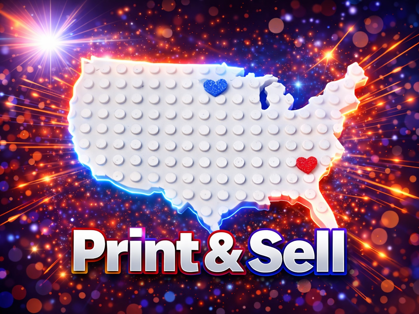 USA magnet with movable Heart block brick