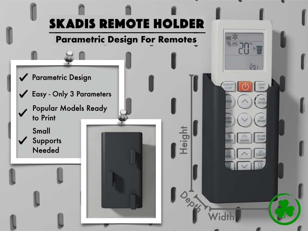 Parametric Universal Remote Holder for Ikea Skadis