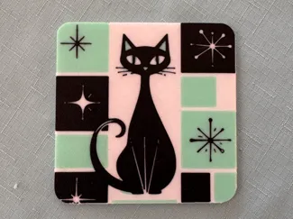 Vintage MCM Cat Square Coaster Mid Century Modern