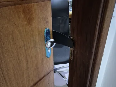 Open cat door, door holder