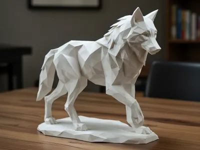 Ultra Low Poly Geometric Wolf Sculpture