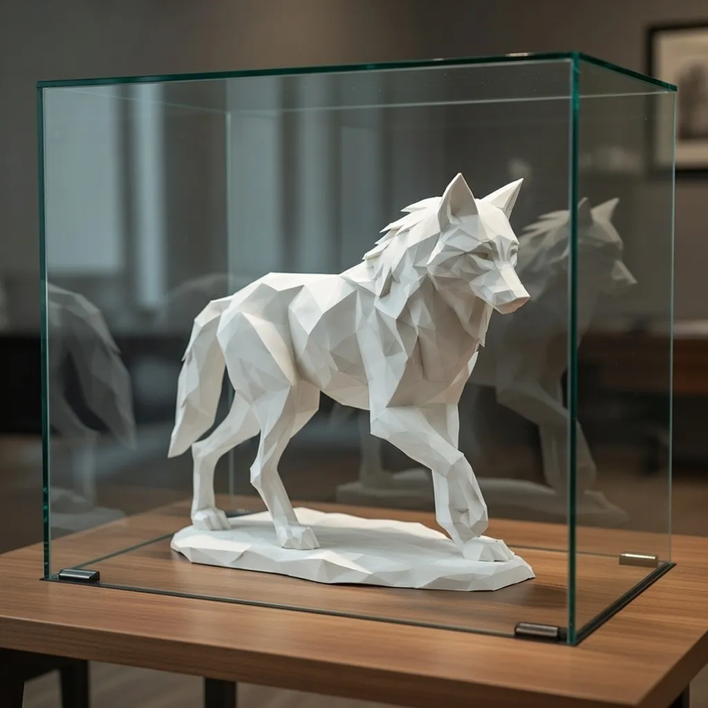 Ultra Low Poly Geometric Wolf Sculpture view 4