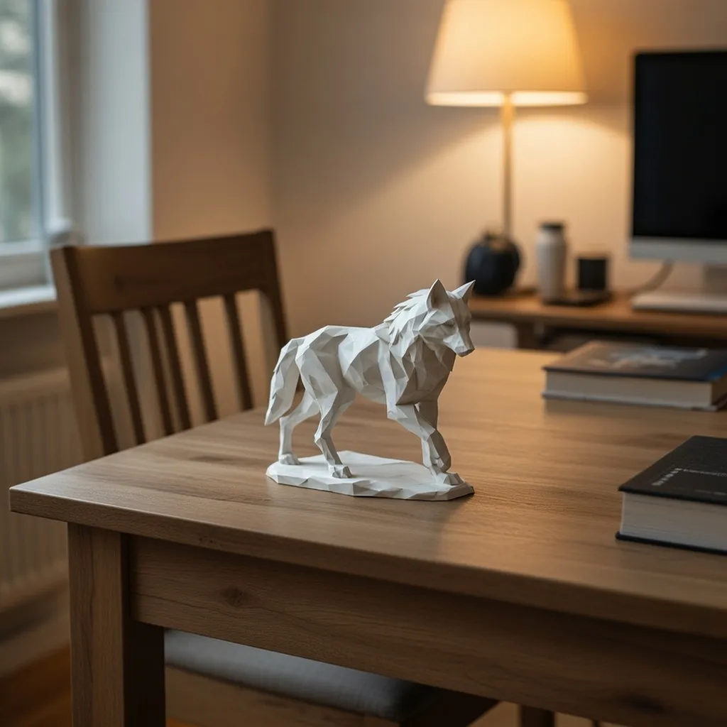 Ultra Low Poly Geometric Wolf Sculpture view 3