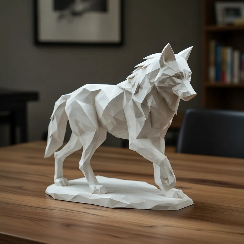 Ultra Low Poly Geometric Wolf Sculpture view 2