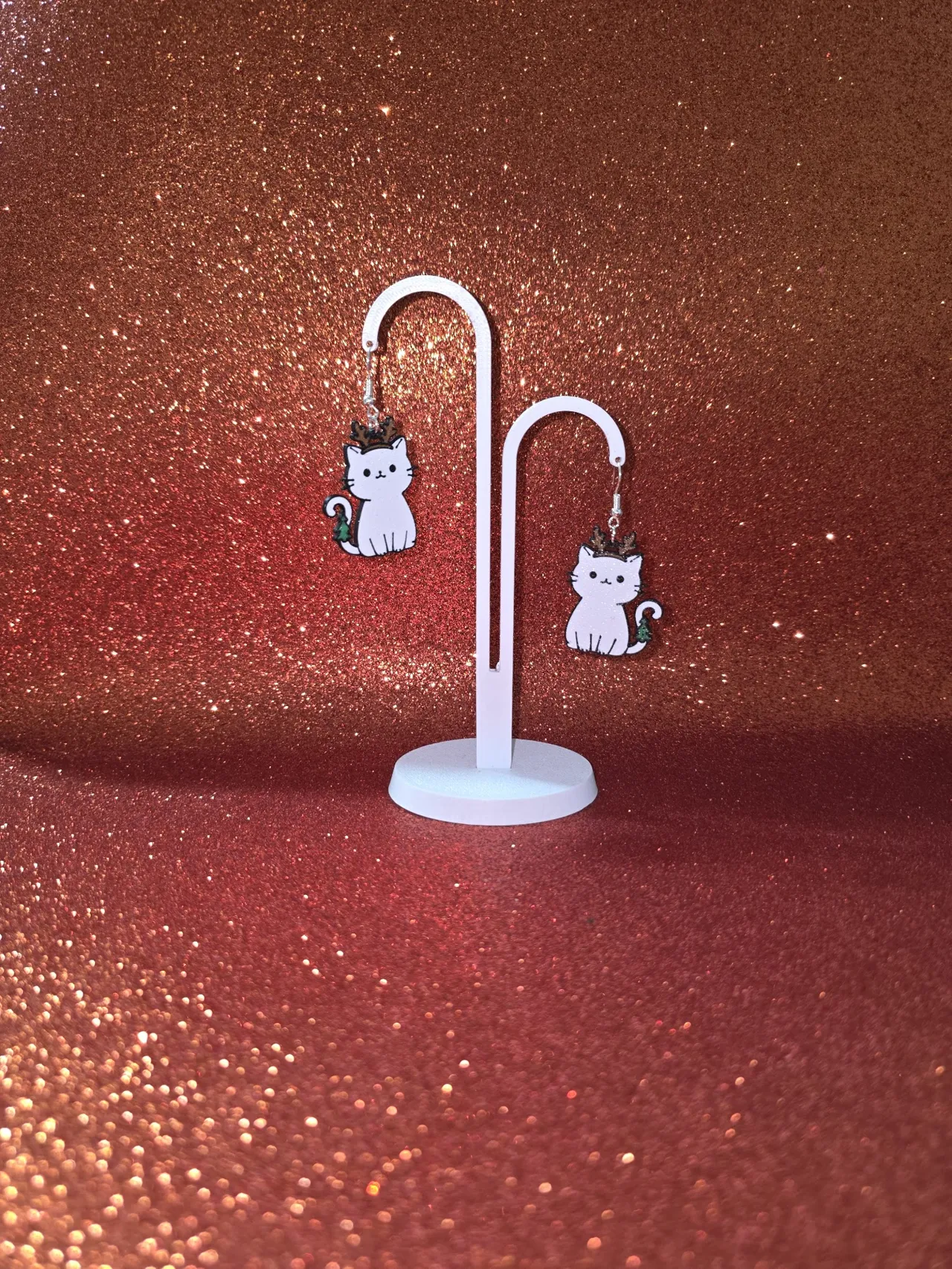 Baby cat reindeer earrings view 3