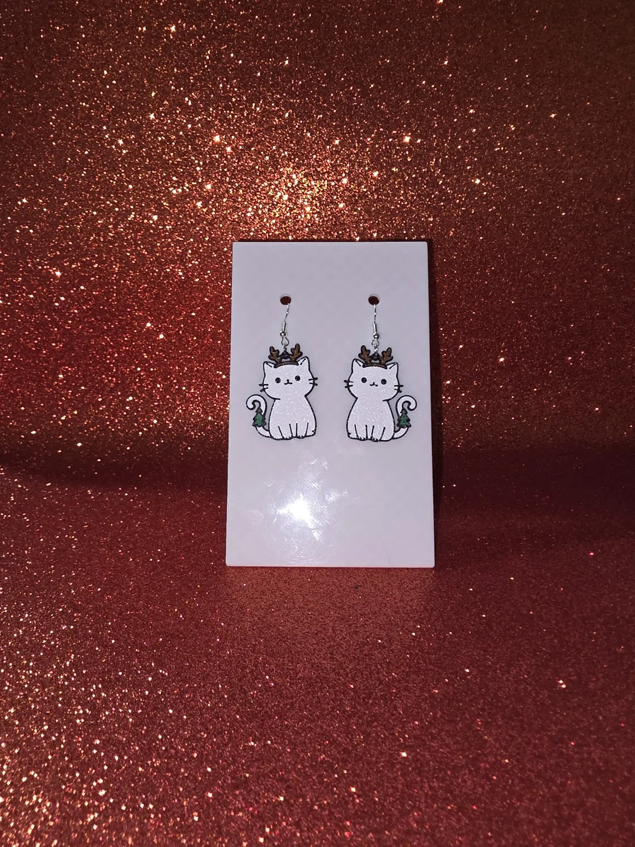Baby cat reindeer earrings view 2