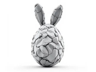 Stone-Carved Easter Egg with Bunny Ears 
