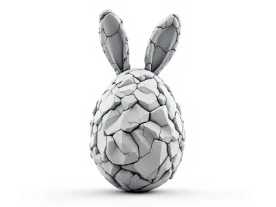 Stone-Carved Easter Egg with Bunny Ears 
